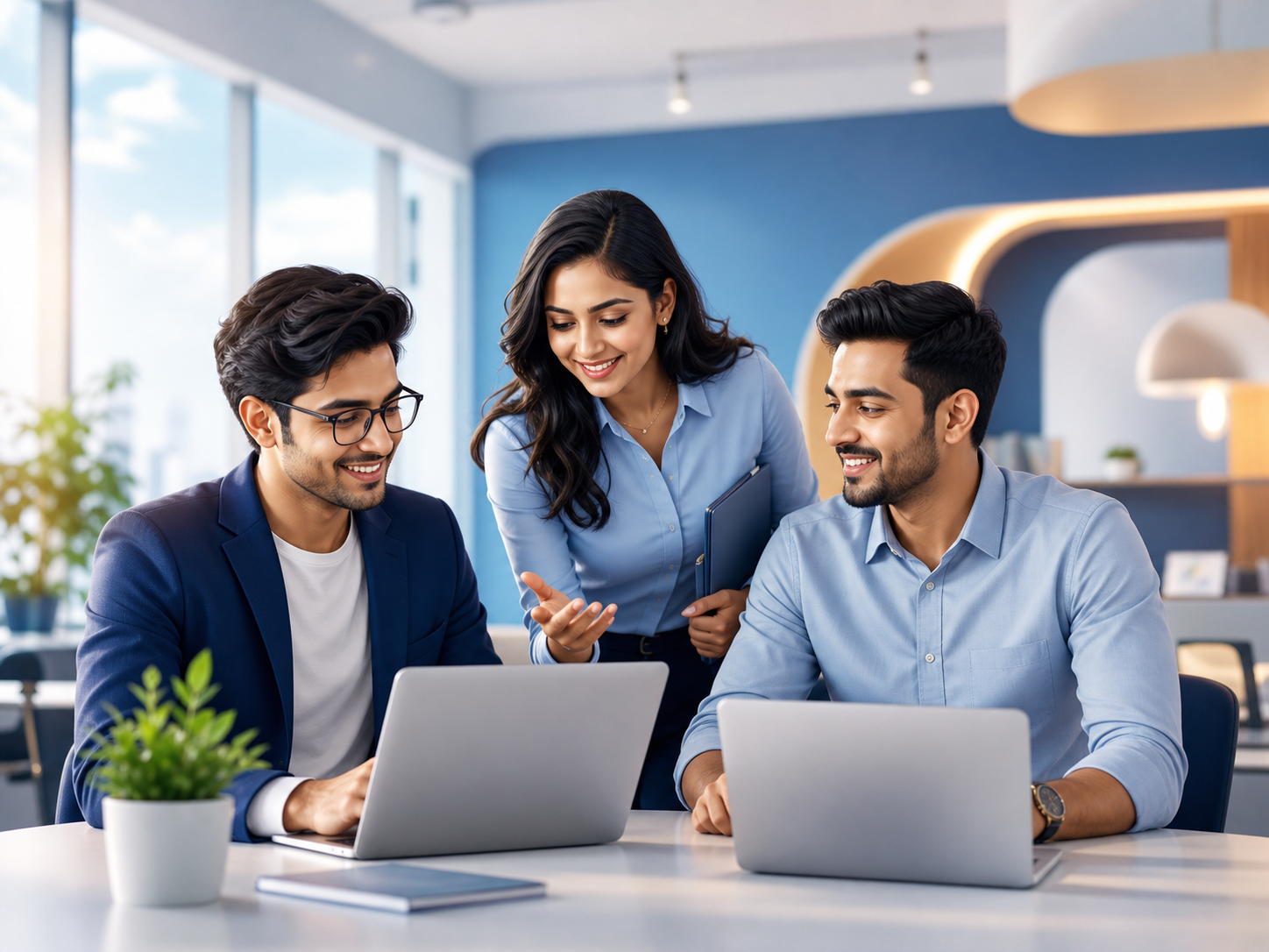 Indian professionals collaborating in a modern workplace